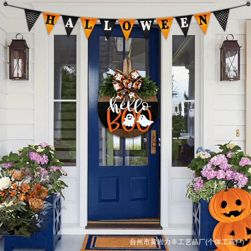 Cross-border New Halloween White Ghost BOO House Decorative Sign Wooden Crafts House Sign Home Decoration Pendant