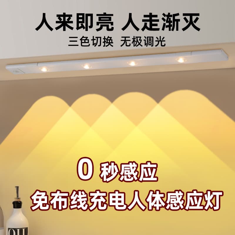 Smart LED Human Body Sensor Lamp Ultra-Thin Cat Eye Hill Light Strip Rechargeable Self-Adhesive Wine Cabinet Display Cabinet Light Strip