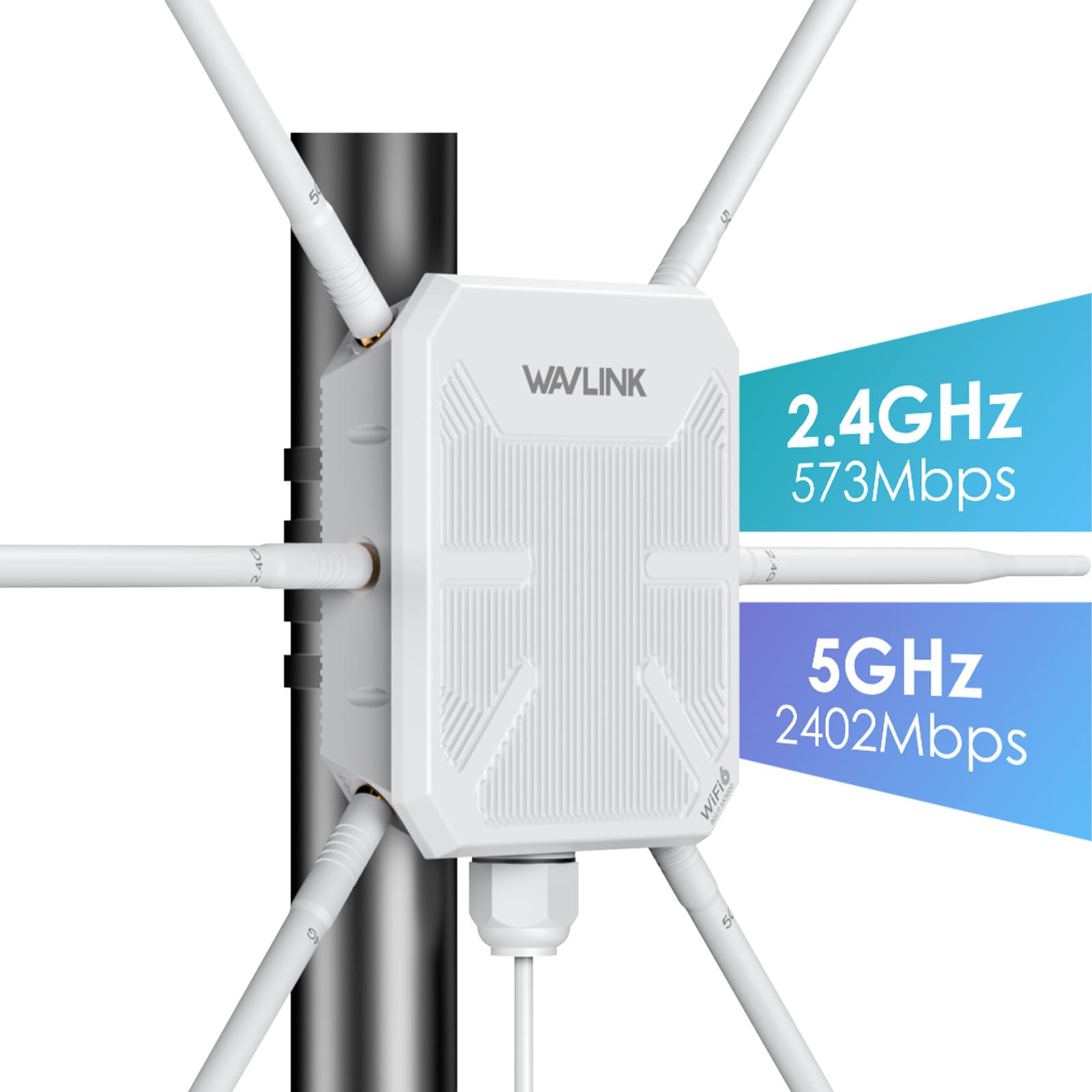 WAVLINK 6-Antenna Router Repeater Dual Band PoE/IP67 Waterproof AX3000 Outdoor WiFi Extender