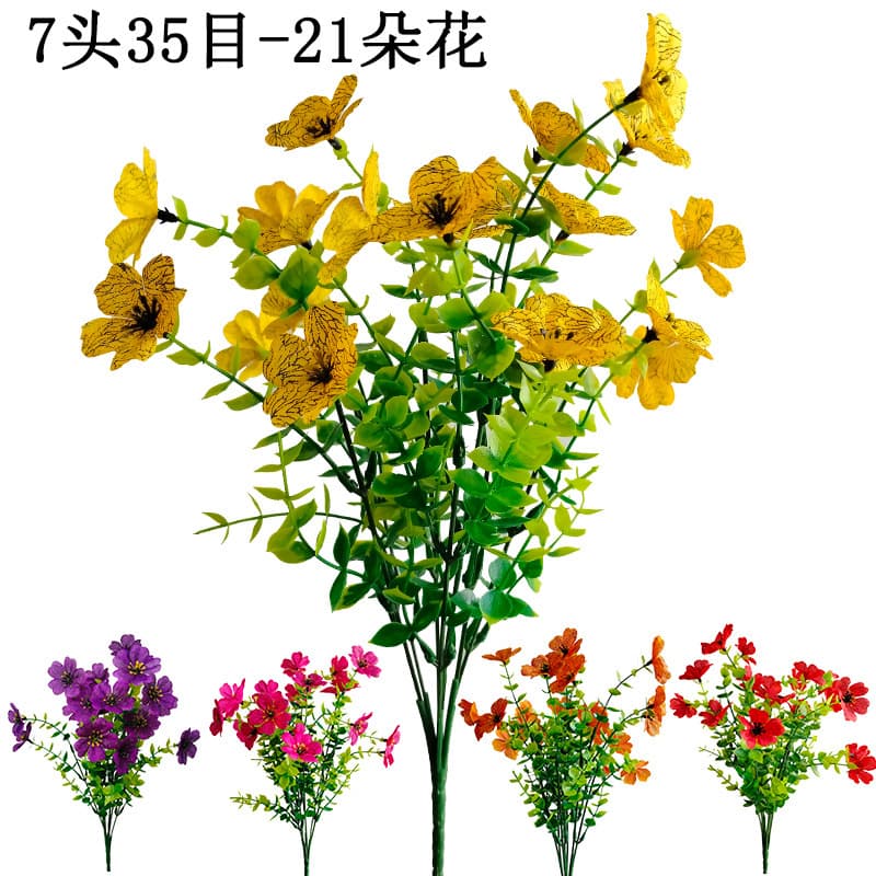 Cross-border Hot-selling 7-Head Eucalyptus Violet Artificial Flower Fake Flower Plastic Flower Home Outdoor Courtyard Artificial Flower