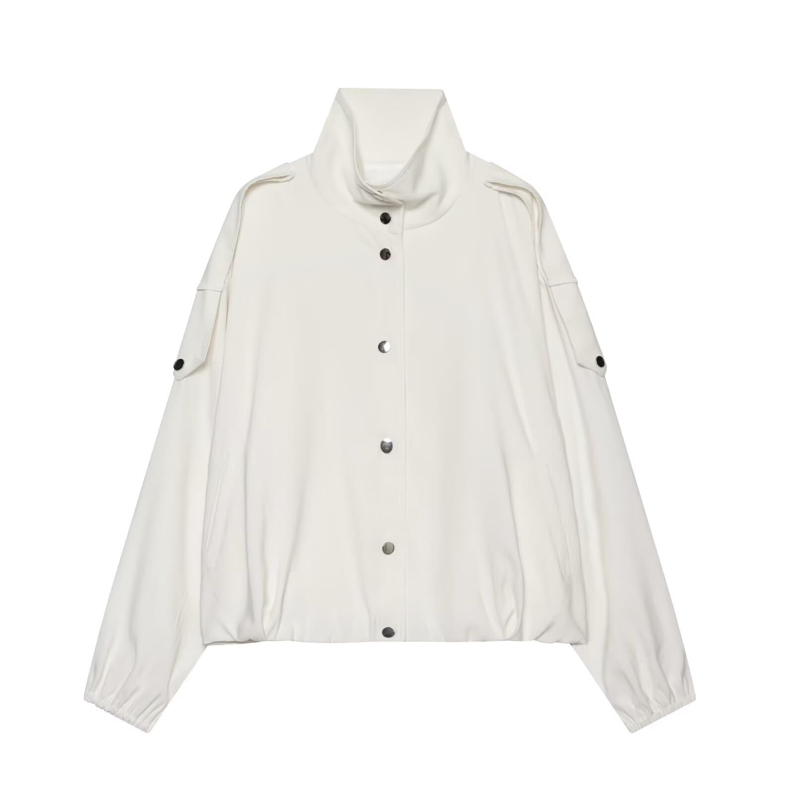 PB&ZA Women's Fashion High-End Minimalist Casual Long-Sleeve Stand Collar Hemmed Oversized Jacket Coat 7789739