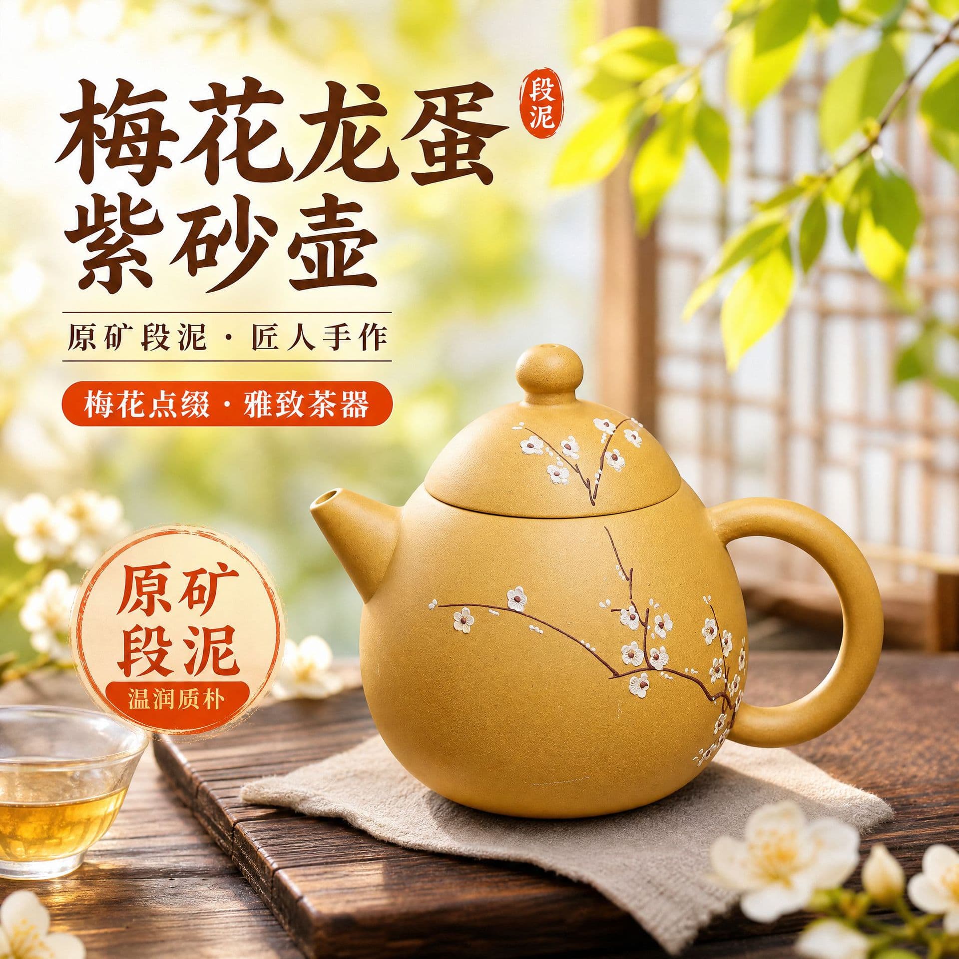 Yixing Dingshu Plum Blossom Dragon Egg Purple Clay Teapot, Original Mine Duan Ni, Artisan Handmade, Home Brewing Teapot, Kung Fu Tea Set