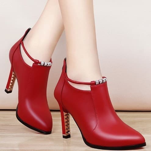 2024 Fall New Martin Boots Women Pointed Toe Short Boots High Heel Leather Shoes Fashion Boots