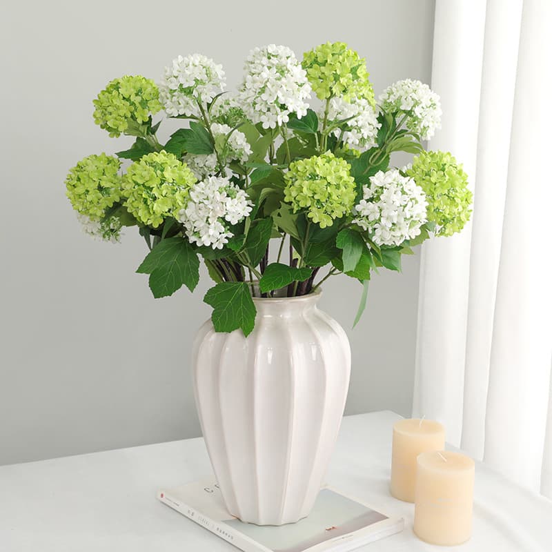 Nordic Home Decoration Simulation Fresh Green Artificial Flower Bouquet Living Room Home Ornament Simulation 3-Head Wood Hydrangea
