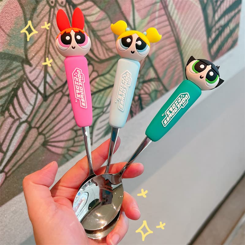 Cute Powerpuff Girls Cutlery Set - Premium Spoon and Fork for Kids and Students