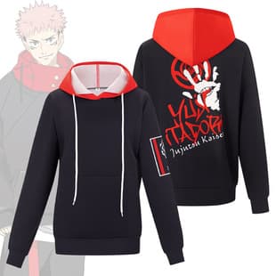 Jujutsu Kaisen Yuji Itadori Inspired Contrast Black Red Hoodie Anime Unisex Loose Pullover