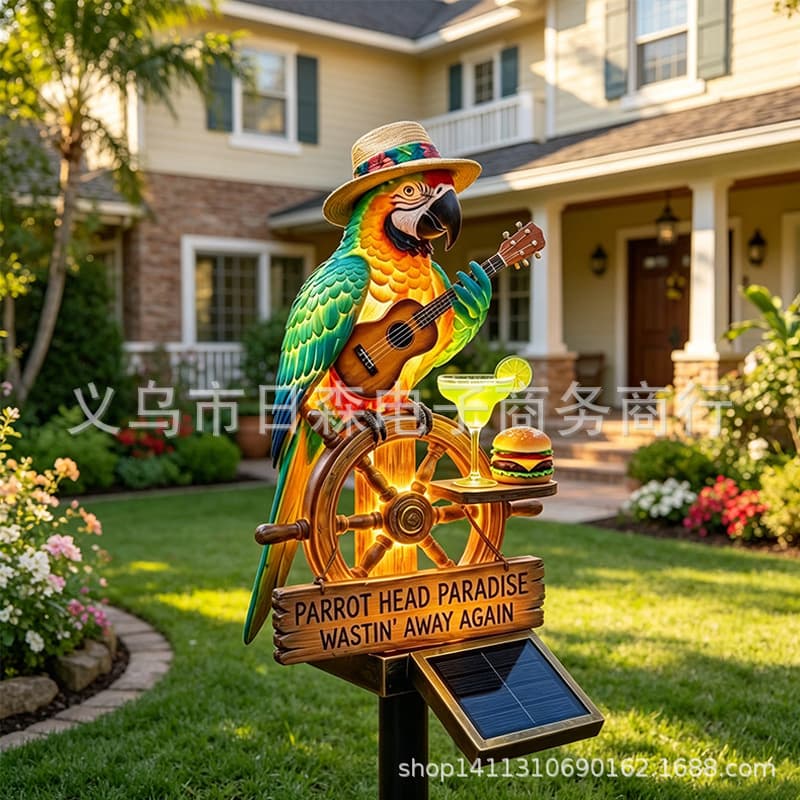 Cross-border parrot solar ground lamp resin retro rudder shape outdoor garden landscape decoration courtyard lamp
