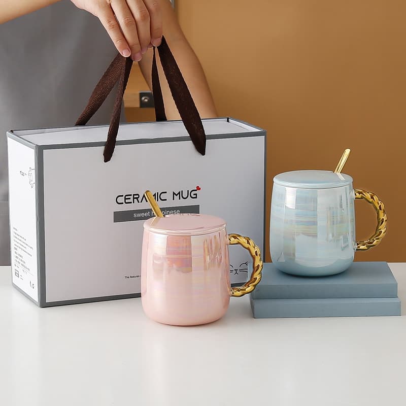 Ceramic Mug with Lid and Spoon, Home Office Drinking Cup, Couple Mug for Coffee Milk, MUG