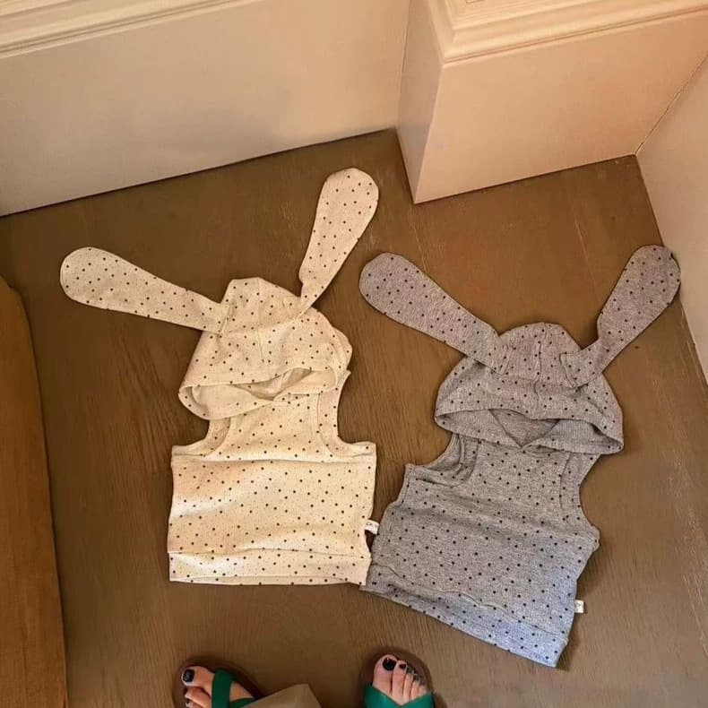 Girls Summer Vest Baby Stylish Kids Personality Korean 3D Cartoon Bunny Ears Polka Dot Hoodie