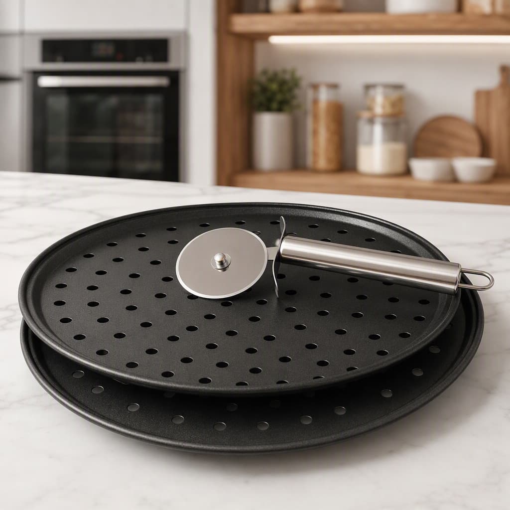 Baking Tools 12-Inch Pizza Pan Pizza Tray Pizza Cutter Set FDA Coating