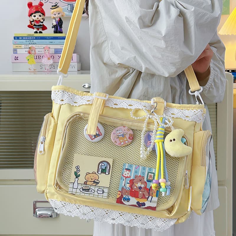 Student Commuter Tote Bag Crossbody Bag Japanese Style Transparent Badge Anime Expo Ita Bag Everyday Doll Bag Shoulder Bag for Women
