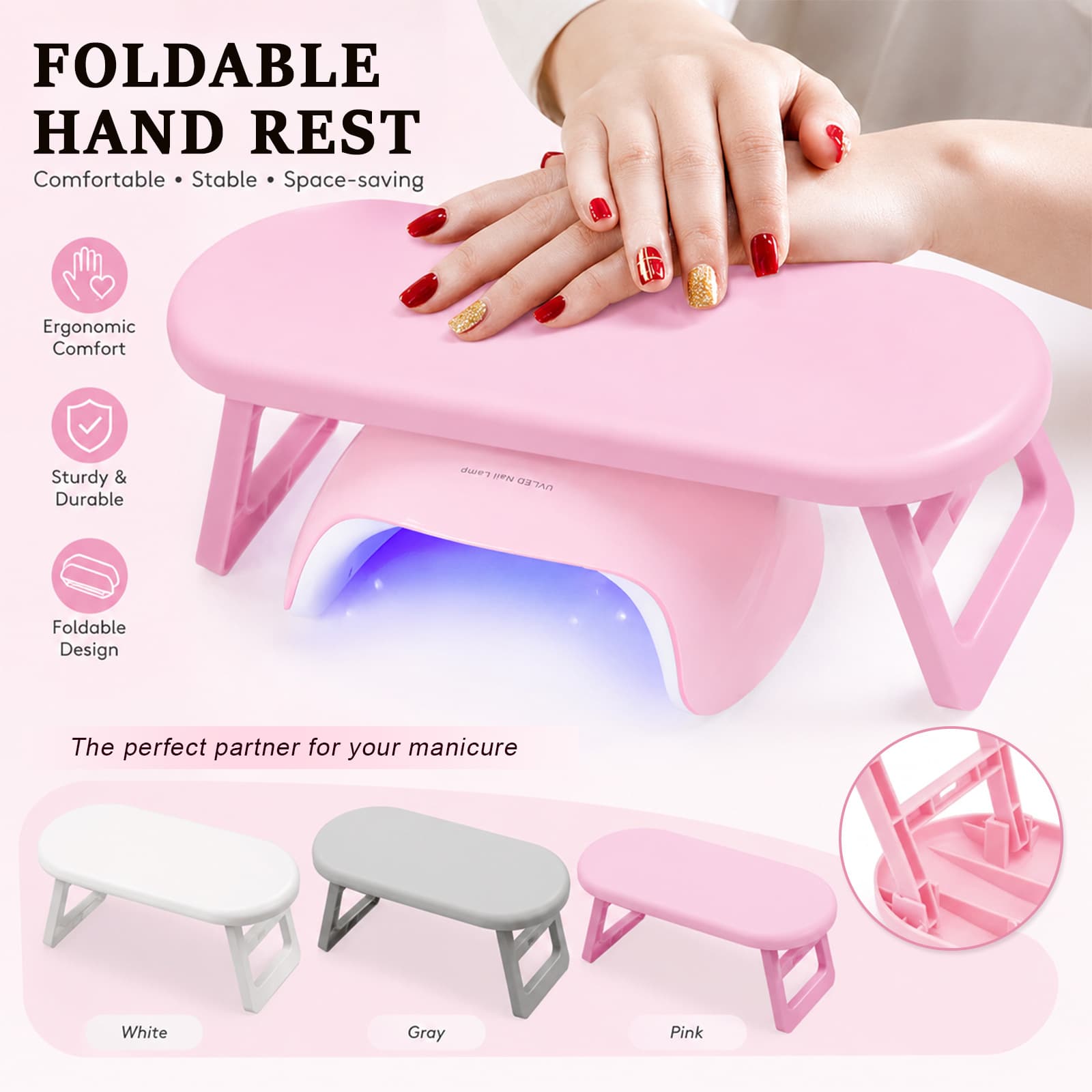 Ins Russian-Style Manicure Hand Pillow, Simple Style, Plastic, Easy to Wipe, Foldable Hand Pad, Table Mat, Stand, Professional Manicure Tools