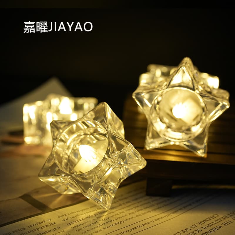 LED Candle Light Super Clear Heart Five-Point Star Snowflake Cross-Border Electronic Candle Light Indoor Party Decoration