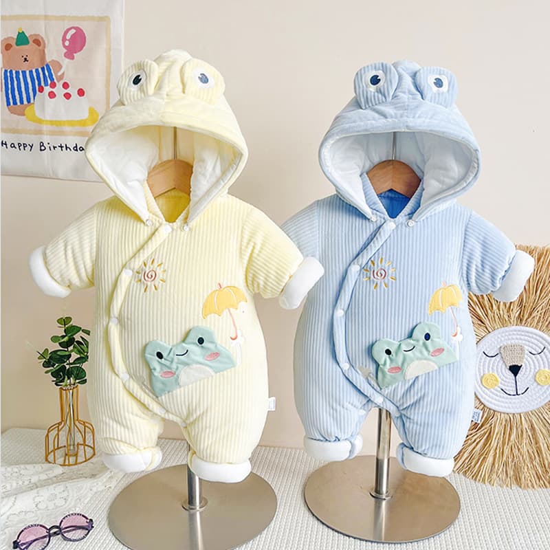 Baby Cotton Padded Winter Jacket, Baby Onesie, Newborn Outdoor Wear, Thickened Cotton Suit with Detachable Hood, Newborn Full Moon Suit