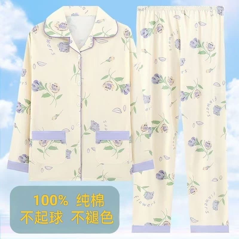 2025 Chinese Style New Spring/Autumn Women's Cotton Sleepwear, Cardigan Notch Collar Long Sleeve, Wearable Outside Loungewear Set