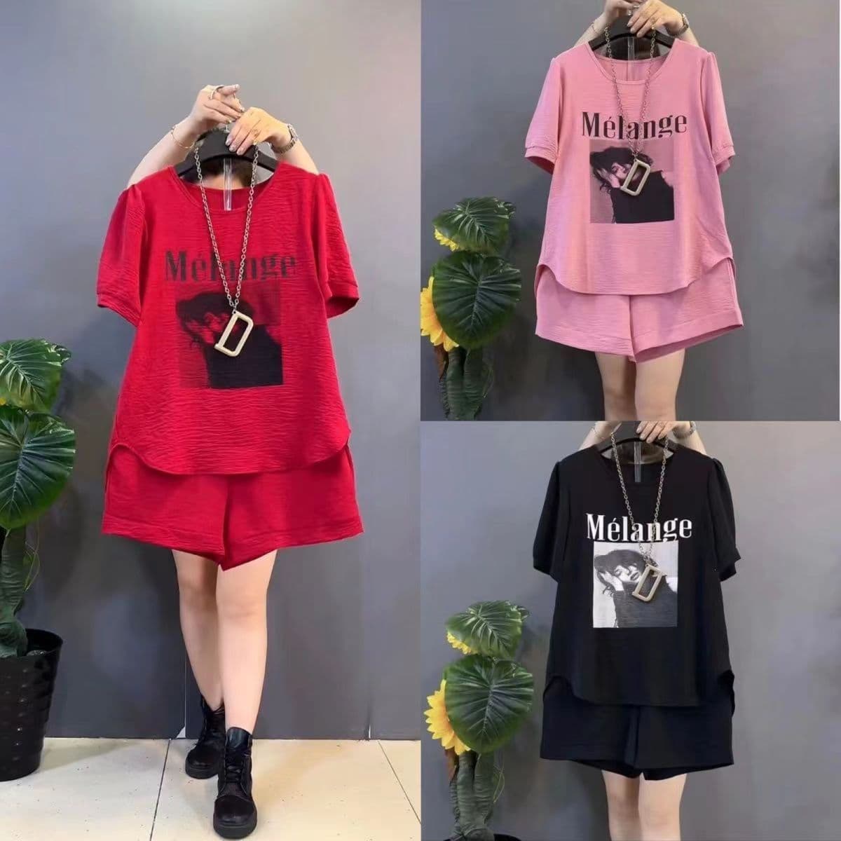 Plus size printed short-sleeved women's fashionable casual western-style shorts two-piece set for job hunting season