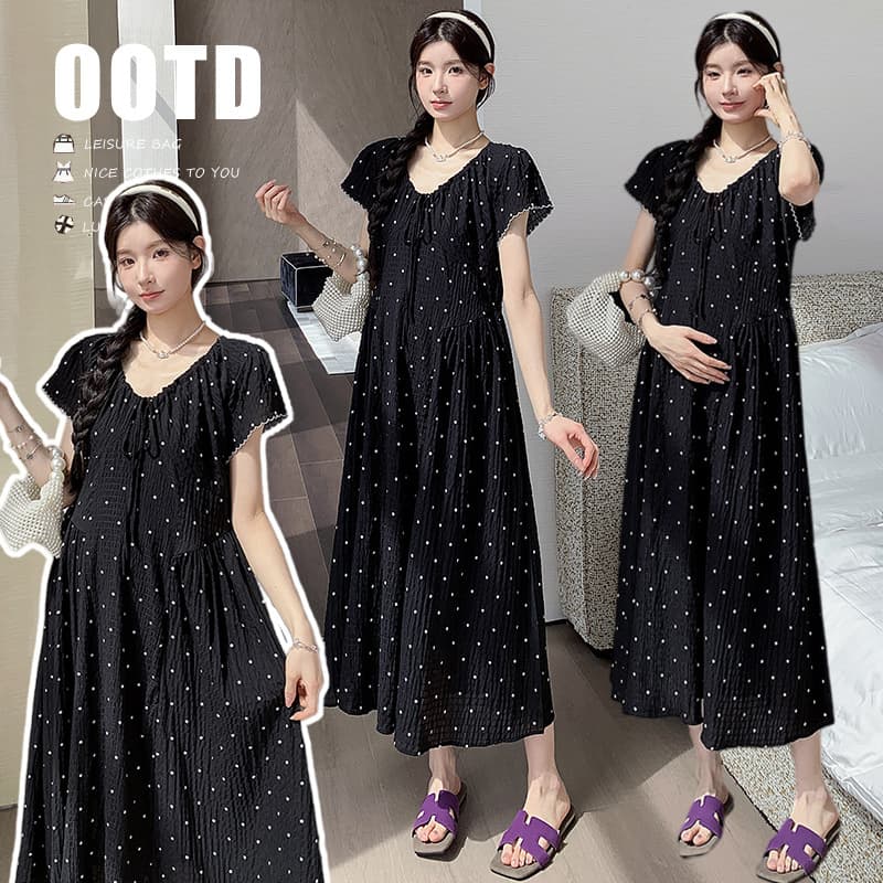 2026 Summer New Plus Size Maternity Dress Loose Slimming Dress Summer Clothes Small Fresh Polka Dot Long Dress