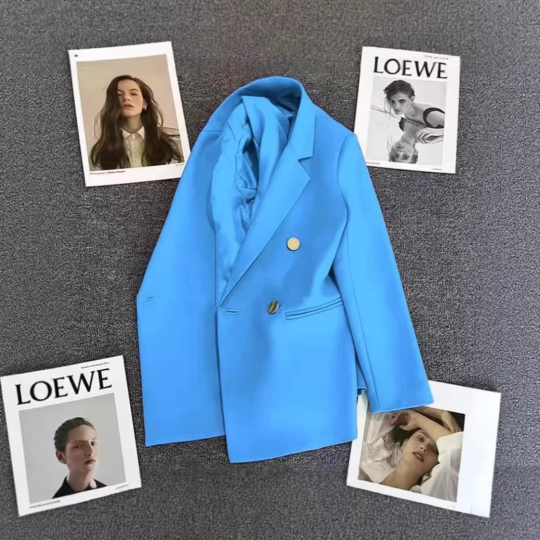 Jade Blue Blazer for Women Spring Autumn New Korean Style Commute Design Niche Blazer Multiple Colors Available Cross-Border