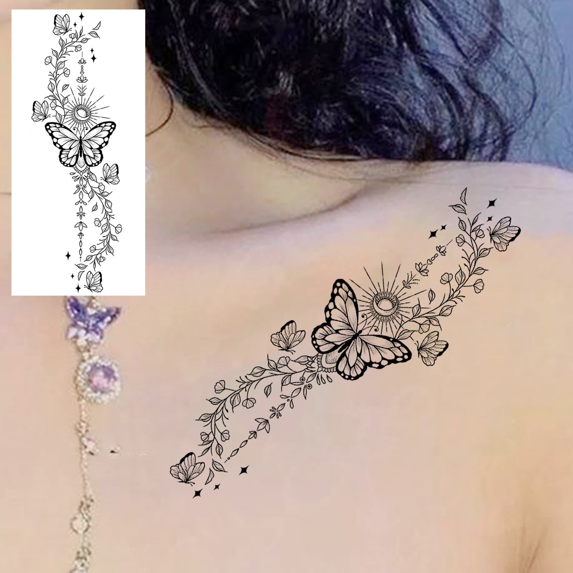 Cross-border New Crescent Lotus Hand Back Tattoo Sticker Water Transfer Tattoo Sticker Amazon Tattoo Europe and America