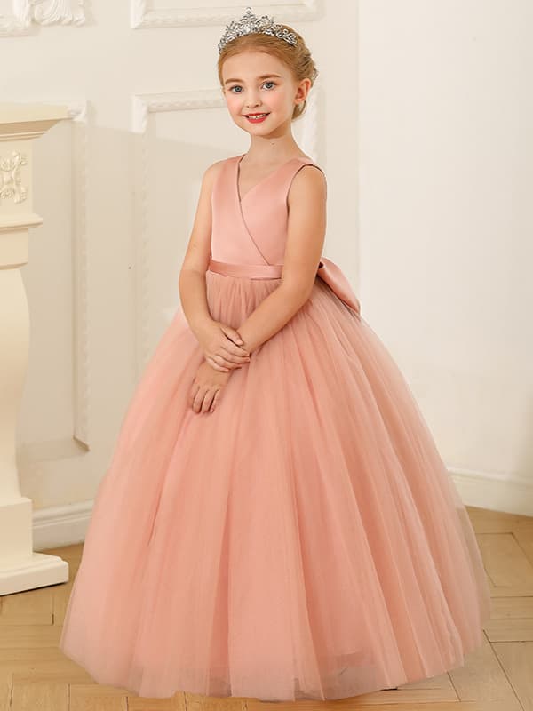 Cross-border Children's Wedding Dress Sleeveless Satin Mesh Girls Birthday Performance Puffy Skirt Toddler Long Dress