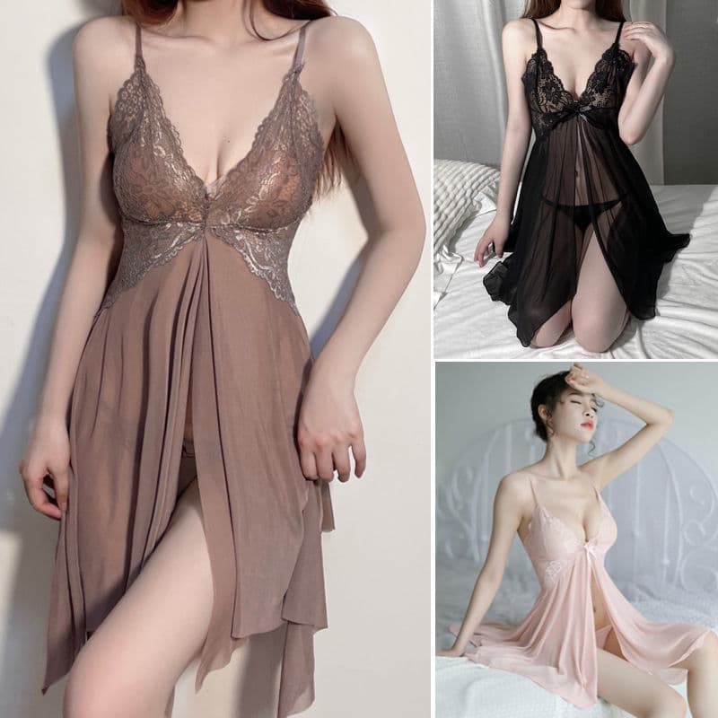 Plus Size 200lb Sexy Sleepwear Camisole Nightgown Lingerie Lace Transparent Nightgown Drop Shipping