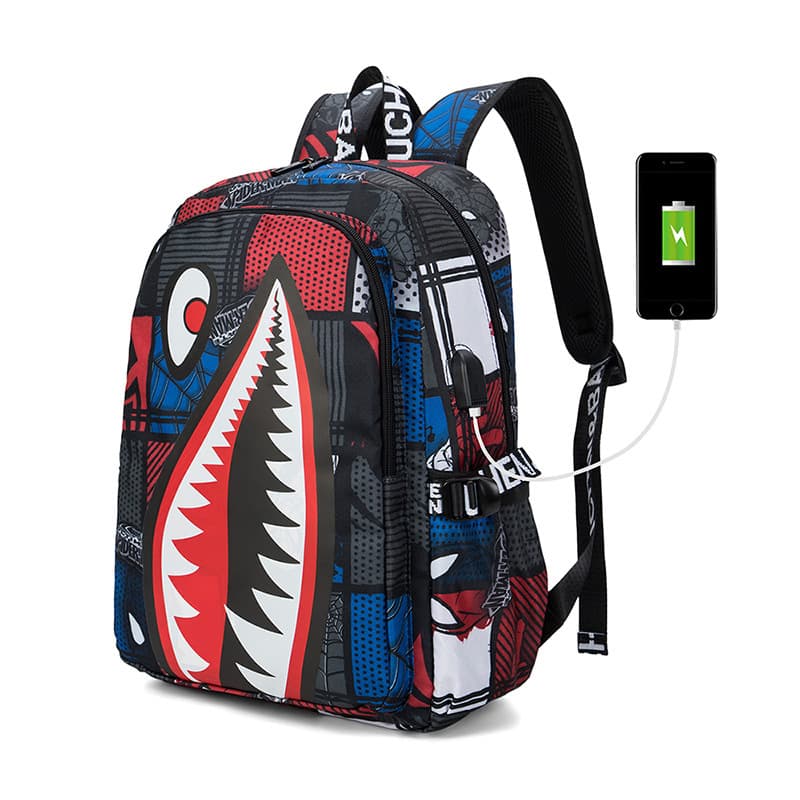 Creative Backpack Korean Version for Teenagers, Shark Design, Trendy Fashion for Male Students, Breathable Harajuku Style for Primary and Secondary School Students