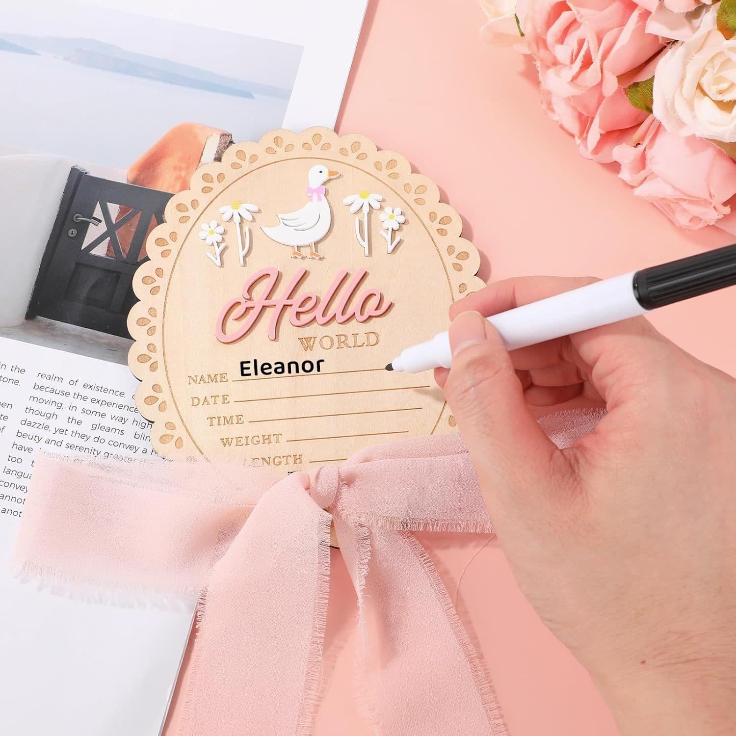 Wooden Baby Announcement Sign Newborn Memorial Plaque Cross-Border Newborn Welcome Sign