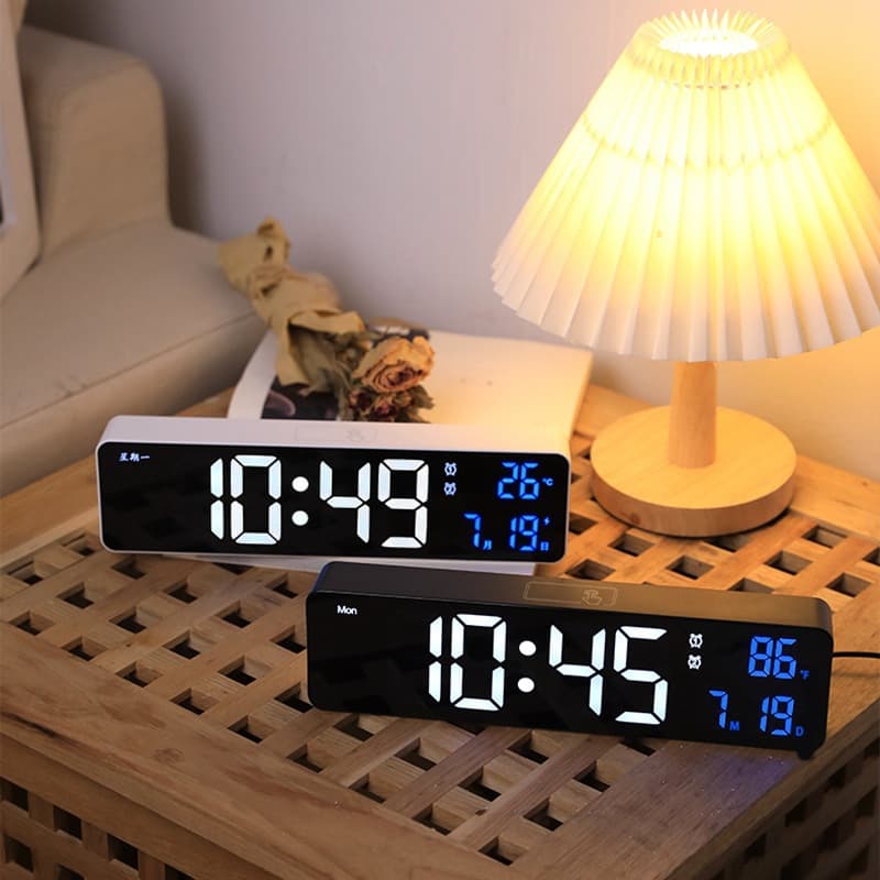 Rechargeable LED Clock with Temperature Electronic Clock Living Room Wall Clock Simple Digital Clock Bedside Alarm Clock Snooze 6625