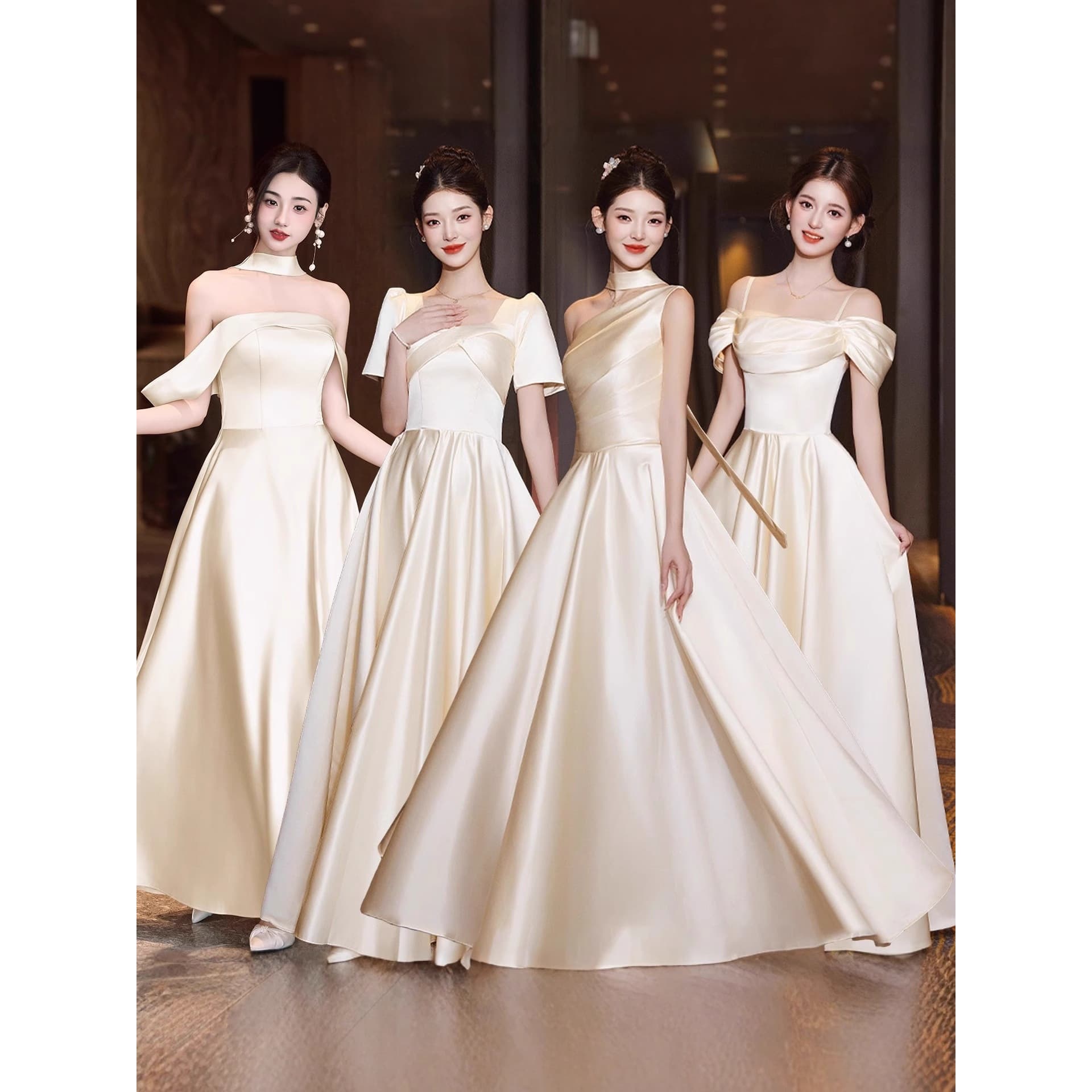 Bridesmaid Dress 2025 New Fall Winter Champagne Sisterhood Evening Gown Long Dress Women High-End Sense Niche Wearable Daily