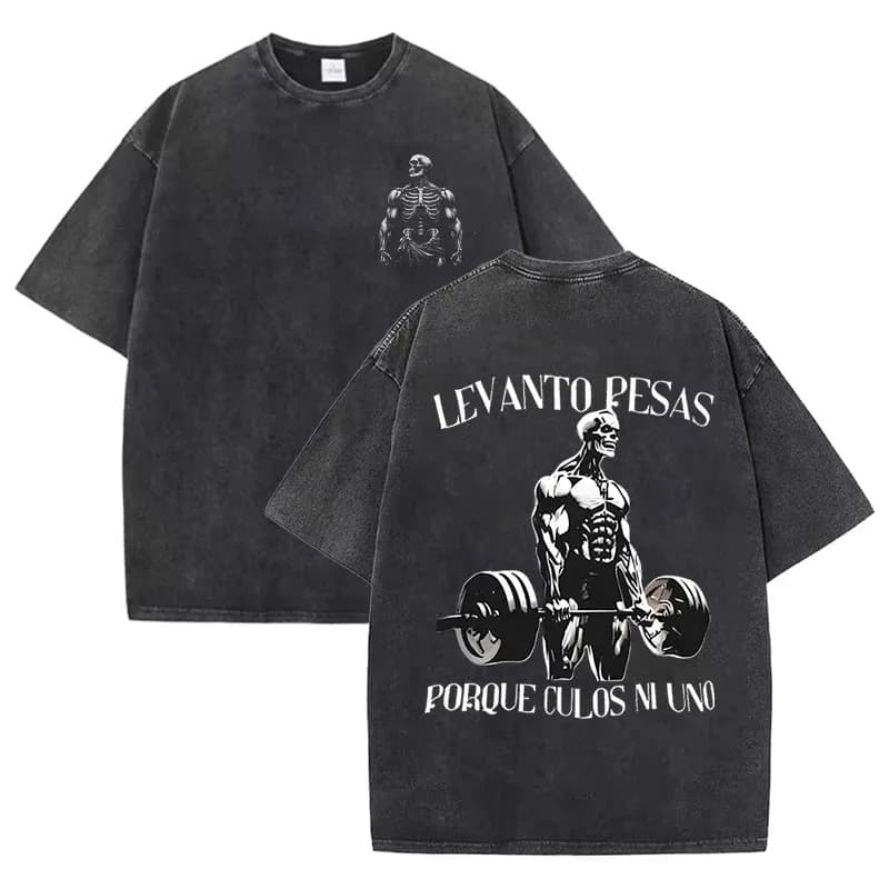 Men's T-Shirt Gym Summer Short Sleeve Clothing Printed T-Shirt Washed T-Shirt Street Casually Funny
