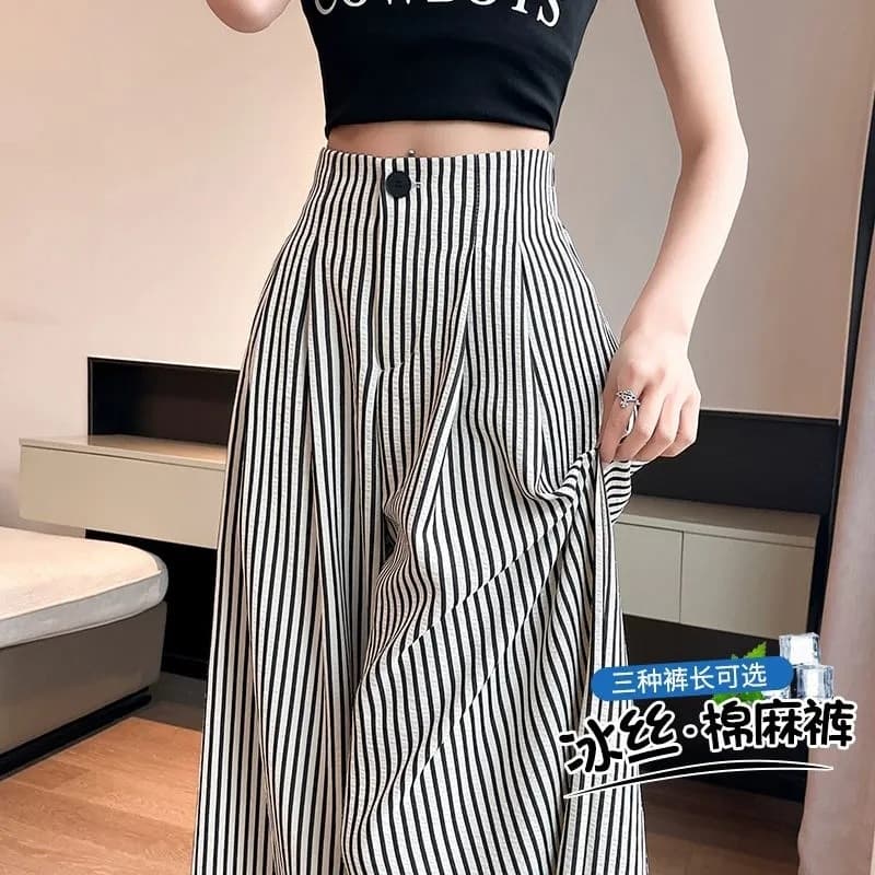Striped Wide Leg Pants 2026 Summer New High Waist Loose Casual Straight Leg Slimming Long Trousers