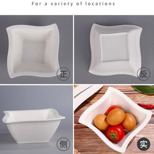 Square Steak Plate Rotating Bowl Plate Ceramic Tableware White Salad Bowl Cross-border Ceramic Bowl and Plate