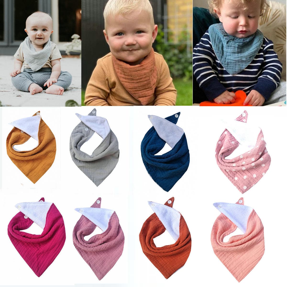 Baby Gauze Towel Bib, Infant Crinkle Gauze Double-Layer Absorbent Bib