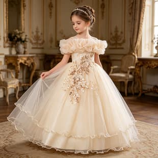 Amazon Children's Princess Dress Off-Shoulder Tulle Gown for Girls Piano Performance Party