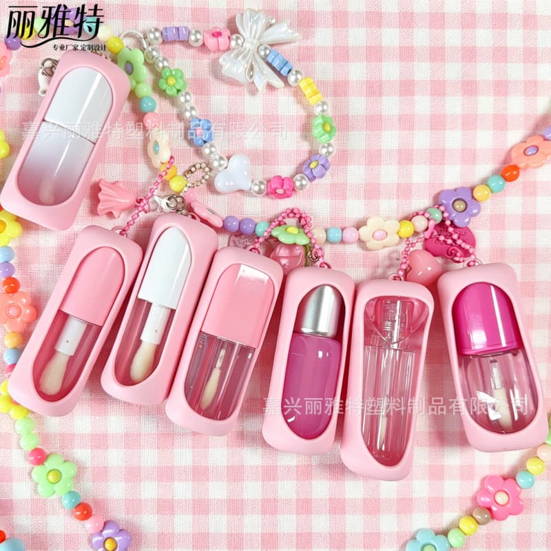 Spot 5ml cute pink white silver square lip gloss tube lip glaze silicone set lip gloss essence bottle empty makeup