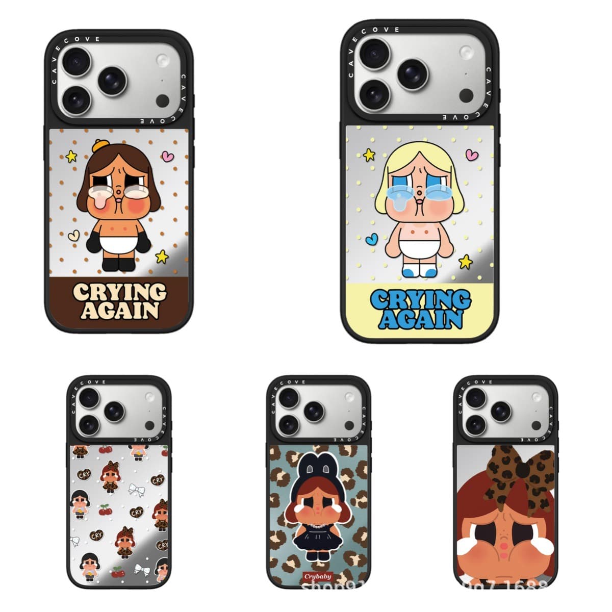 Polka-dot black leather crying baby MagSafe suitable for Apple 17promax mobile phone case 16promax new 1514 card