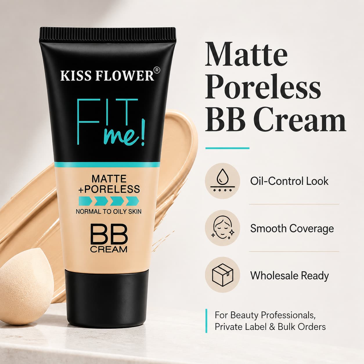 KISS FLOWER Fit Me BB Cream Matte Poreless Makeup Oil Controlling Concealer Moisturizing Nude Makeup Foundation Cream