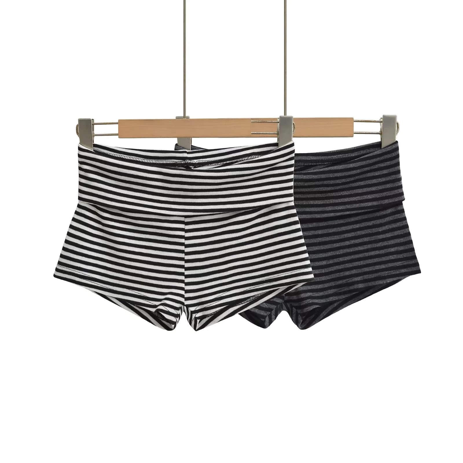 American Style Striped Rolled Waist Hip-Hugging Shorts for Women, Summer Comfortable Home Leisure and Outdoor Sports Hot Pants