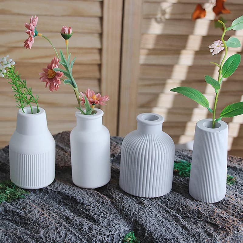 Plaster Vase Mold, Decorative Vase Tray, Flower Arrangement Lotus Storage Box, Striped Vase Silicone Mold