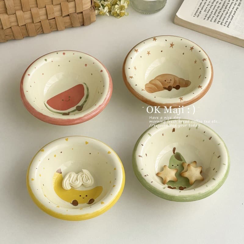 Small cute ceramic sauce dish, adorable underglaze color special dish, ketchup flavor dish