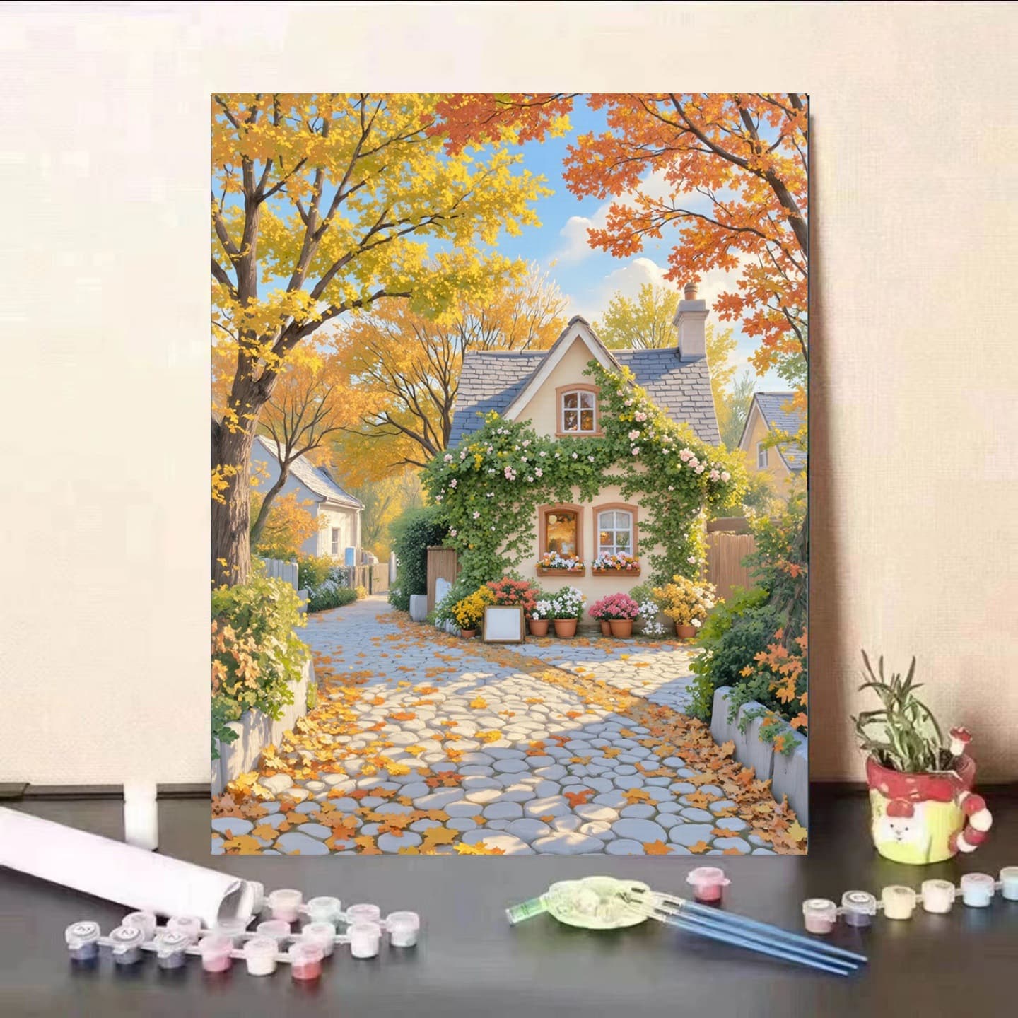 Simple and Beautiful Paint by Numbers Coloring Landscape Autumn Acrylic Painting for Beginners Coloring Painting Cabin
