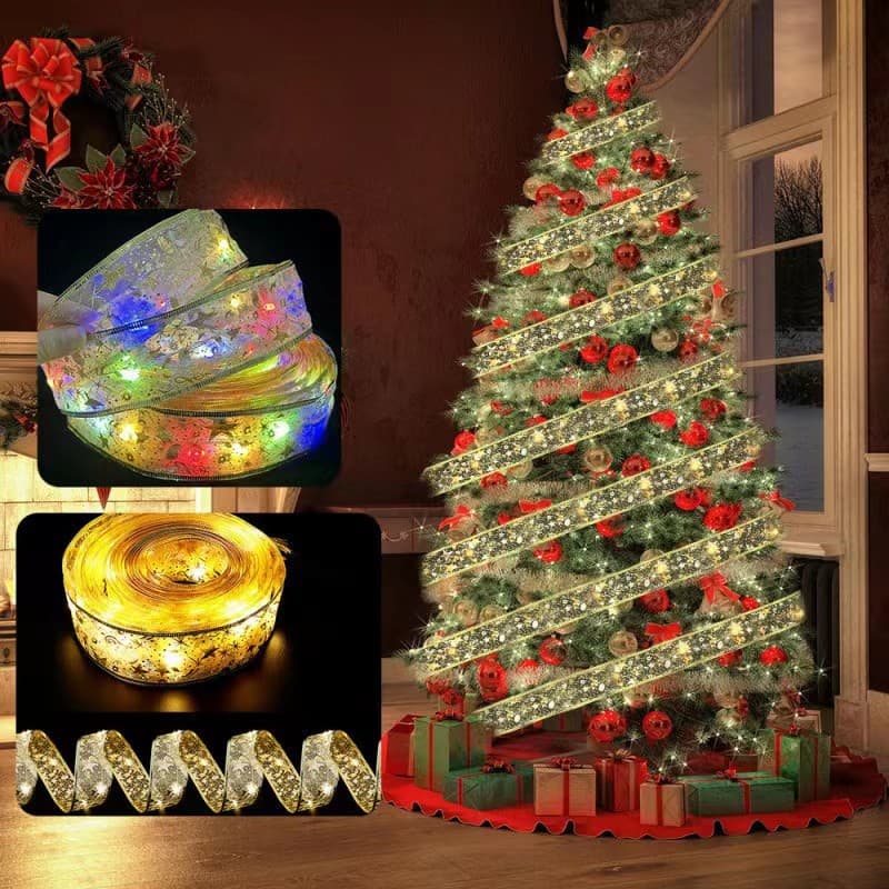 Cross-border new Christmas luminous ribbon LED light string Christmas decorations Christmas tree decoration hot stamping light ribbon