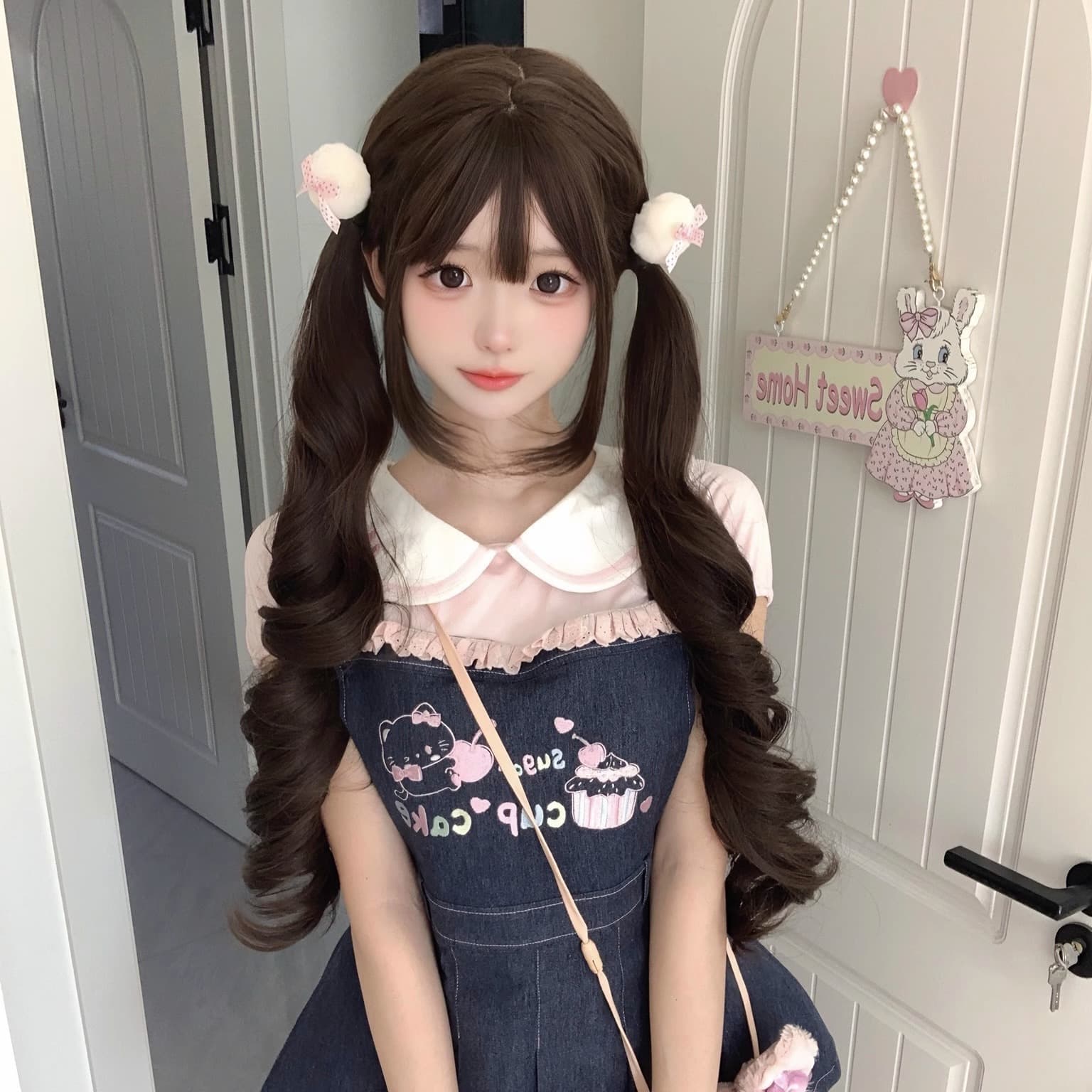 Full-Head Wig Influencer Natural Lolita Wig with Double Ponytails and Bangs New Fashion Roman Curly Long Hair