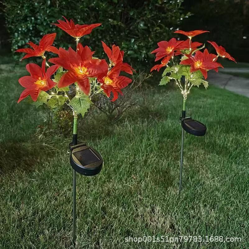 New Solar Poinsettia Landscape Decoration LED Outdoor Garden Light for Balcony and Courtyard