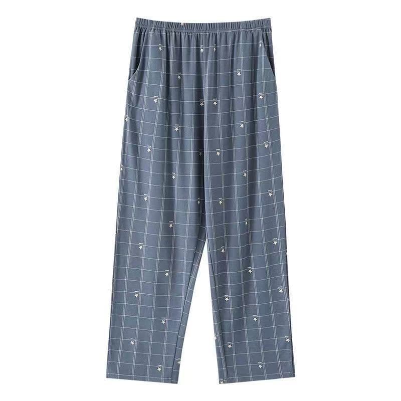 Men's Pajamas 100% Cotton, Middle-aged and Elderly Father's Home Wear, Four-Season Cotton Pajama Pants Suitable for Outdoor Wear