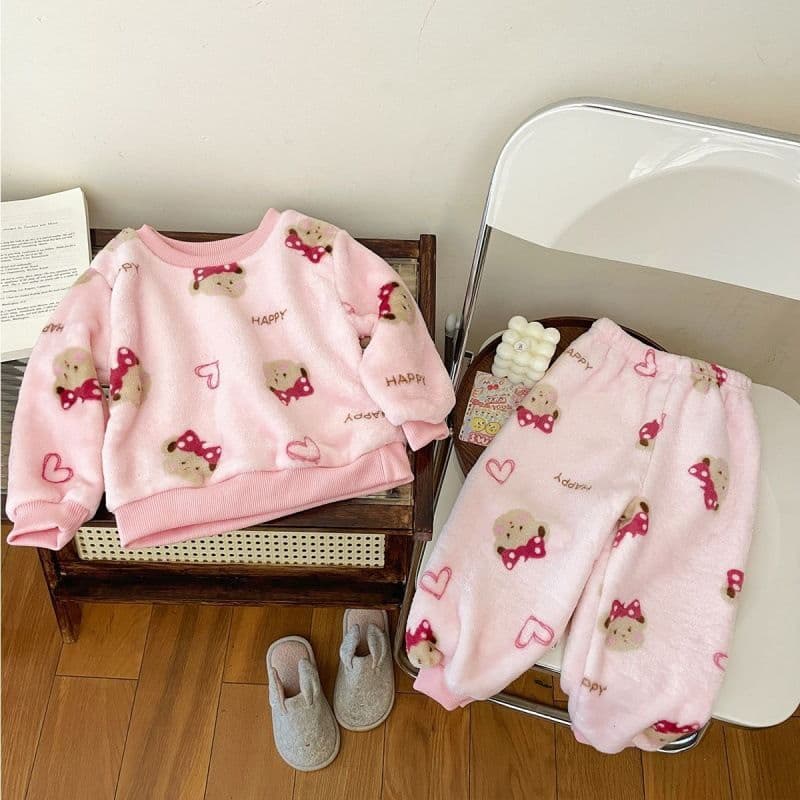 Kids Plush Soft Cozy Girls Fashion Two-Piece Set Autumn Winter Boys Girls Baby Cartoon Cute Pajama Fashion Set