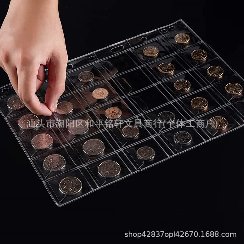 ♔Cross-border standard hole position 9-hole coin stamp collection inner pages 12 grids, 20 grids, 30 grids, 42 grids storage book