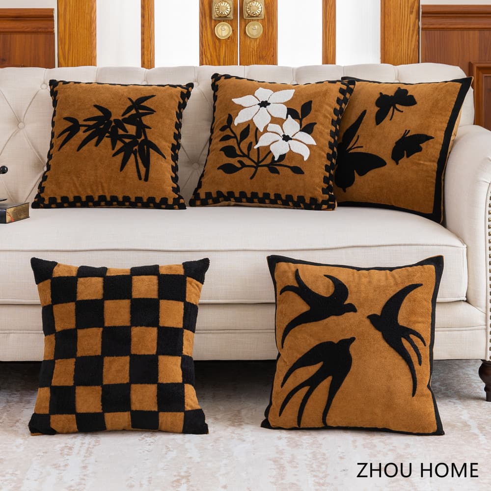Caramel color high-end retro style knotted pillow case sofa bed brown bed waist pillow cushion core bay window