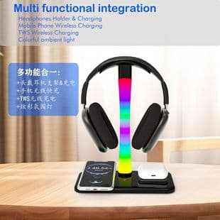 2025 New Multi-Function Gaming Headset Stand Cross-Border Phone Wireless Charger Colorful Ambient Light