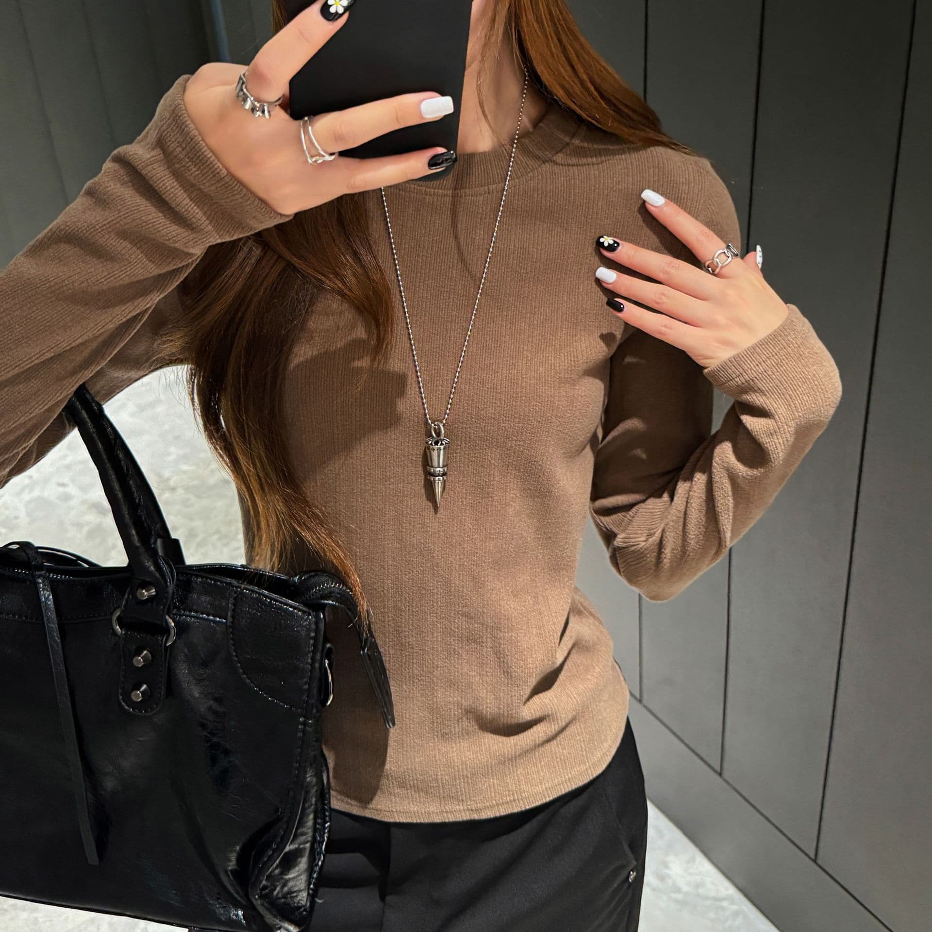 Strict selection autumn/winter Maillard base shirt women's high-end round neck brushed long sleeve T-shirt slim fit slimming inner wear top